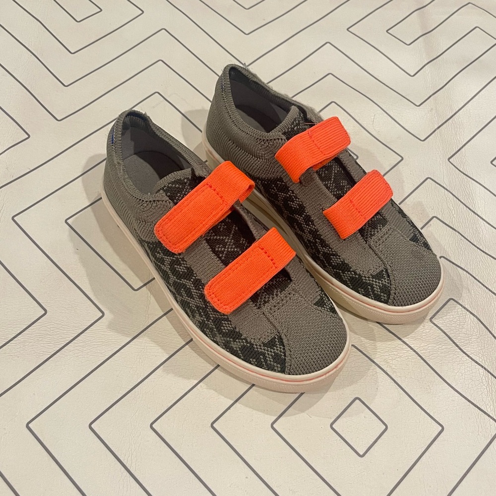 Rothy's Neon Orange and Cheetah Velcro Strap Sneakers